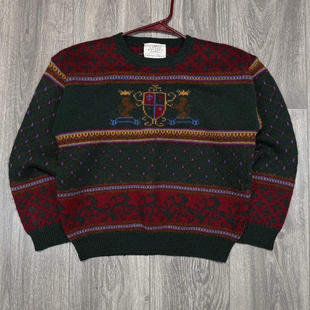 Vintage Susan Bristol Wool Sweater Womens Small Lion Crest Fair Isle 80s Preppy - Picture 2 of 11